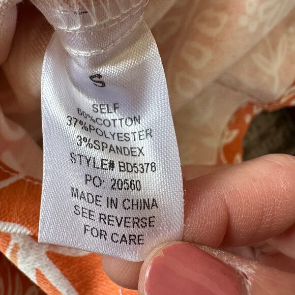 BaeVely Denim Mini Shirt Dress Preppy Belted Short Sleeve Floral Orange SMALL - Picture 12 of 14